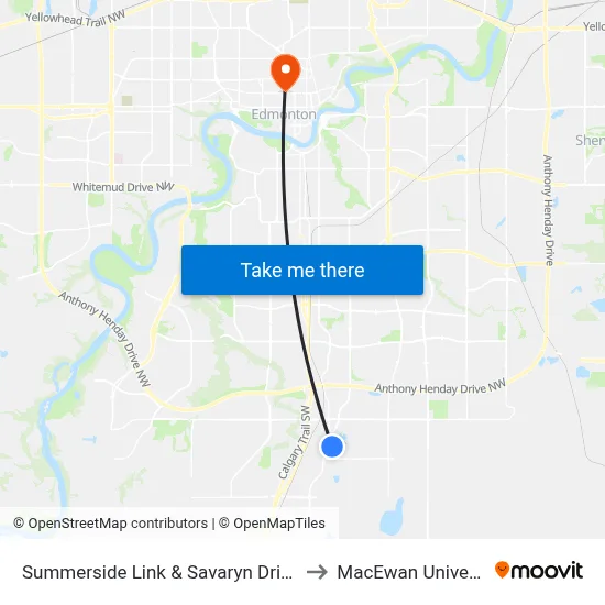 Summerside Link & Savaryn Drive SW to MacEwan University map