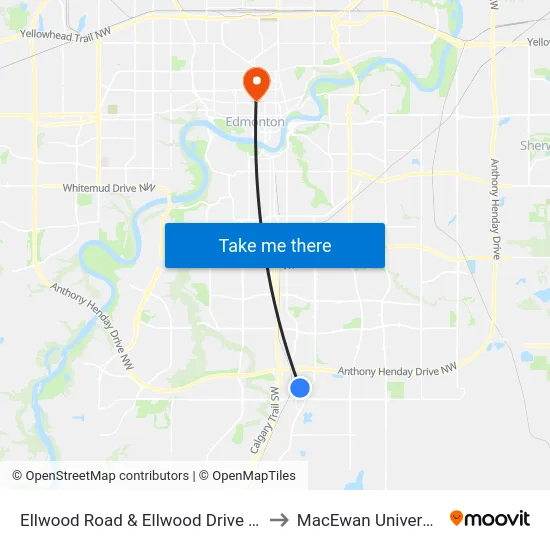 Ellwood Road & Ellwood Drive SW to MacEwan University map