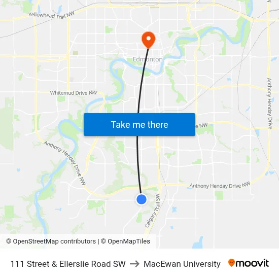111 Street & Ellerslie Road SW to MacEwan University map