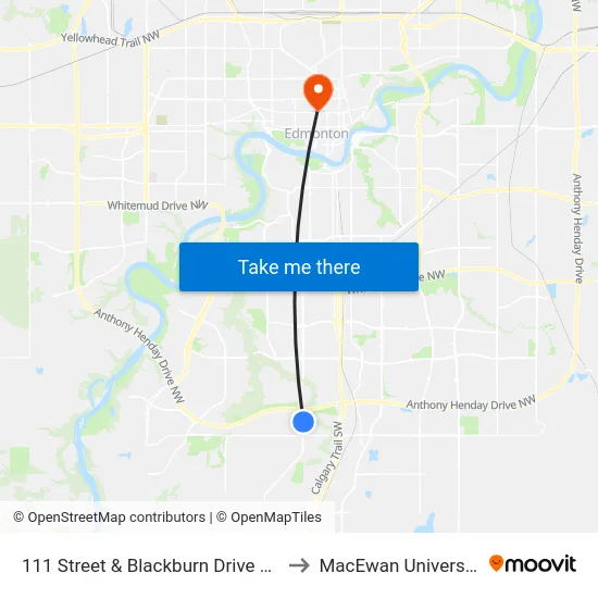 111 Street & Blackburn Drive SW to MacEwan University map