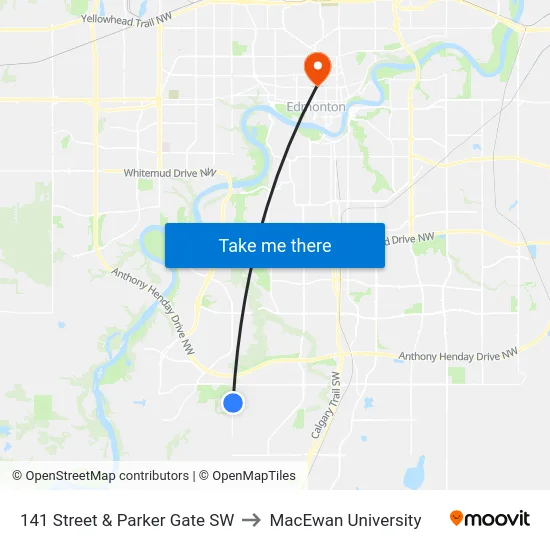 141 Street & Parker Gate SW to MacEwan University map