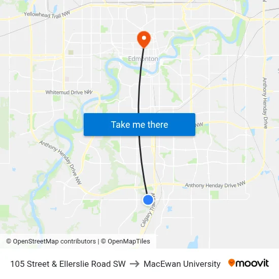 105 Street & Ellerslie Road SW to MacEwan University map