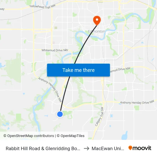 Rabbit Hill Road & Glenridding Boulevard SW to MacEwan University map