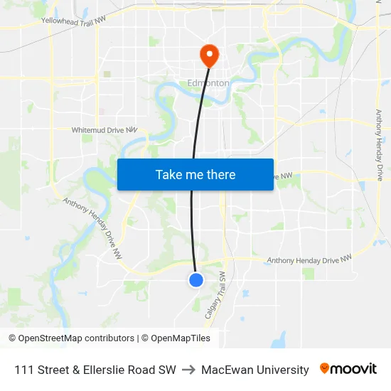 111 Street & Ellerslie Road SW to MacEwan University map