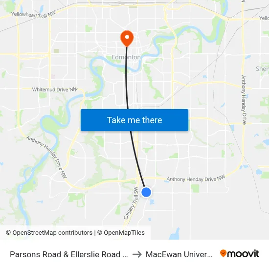 Parsons Road & Ellerslie Road SW to MacEwan University map
