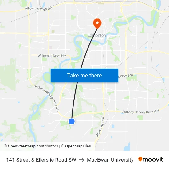 141 Street & Ellerslie Road SW to MacEwan University map