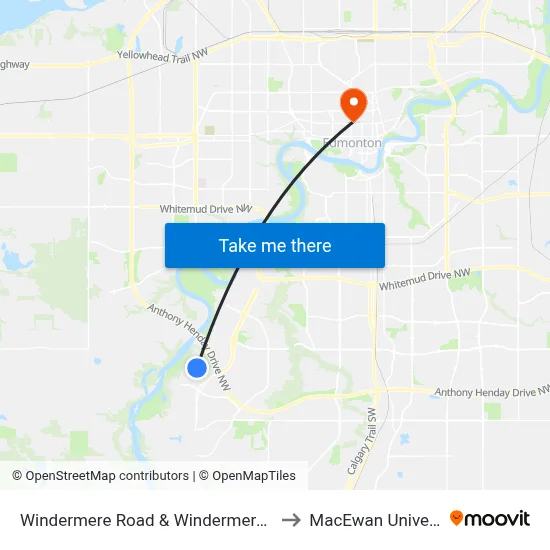 Windermere Road & Windermere Wynd to MacEwan University map