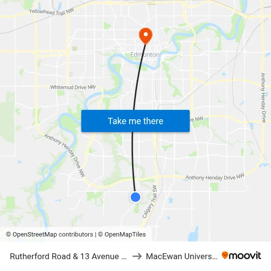 Rutherford Road & 13 Avenue SW to MacEwan University map