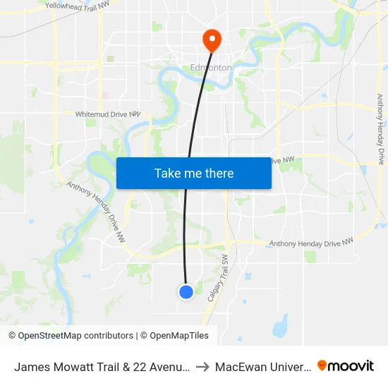 James Mowatt Trail & 22 Avenue SW to MacEwan University map