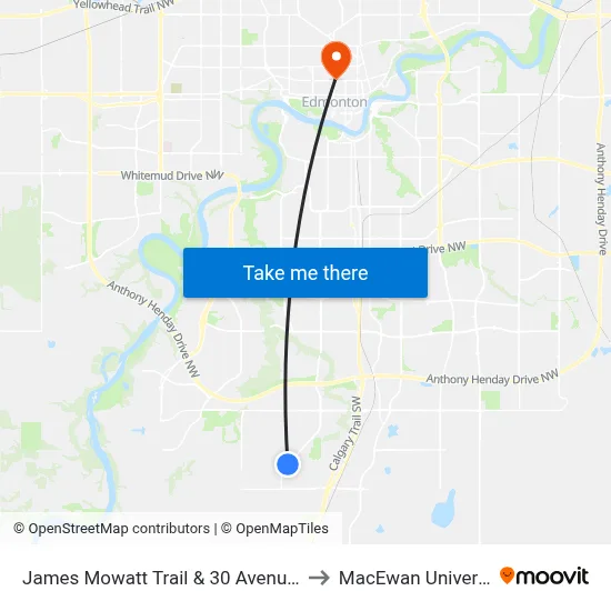 James Mowatt Trail & 30 Avenue SW to MacEwan University map