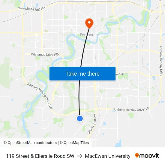 119 Street & Ellerslie Road SW to MacEwan University map
