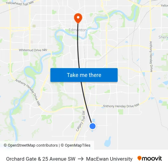 Orchard Gate & 25 Avenue SW to MacEwan University map
