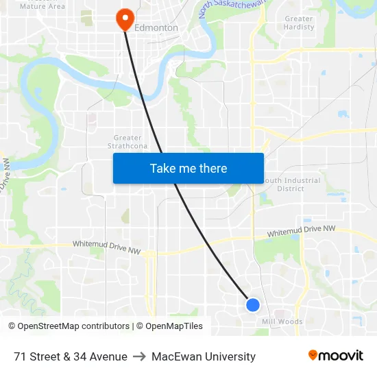71 Street & 34 Avenue to MacEwan University map