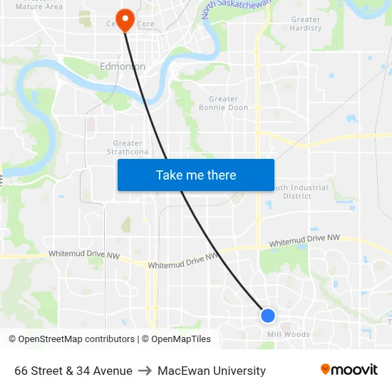66 Street & 34 Avenue to MacEwan University map