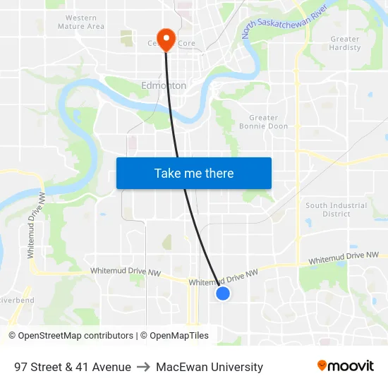 97 Street & 41 Avenue to MacEwan University map