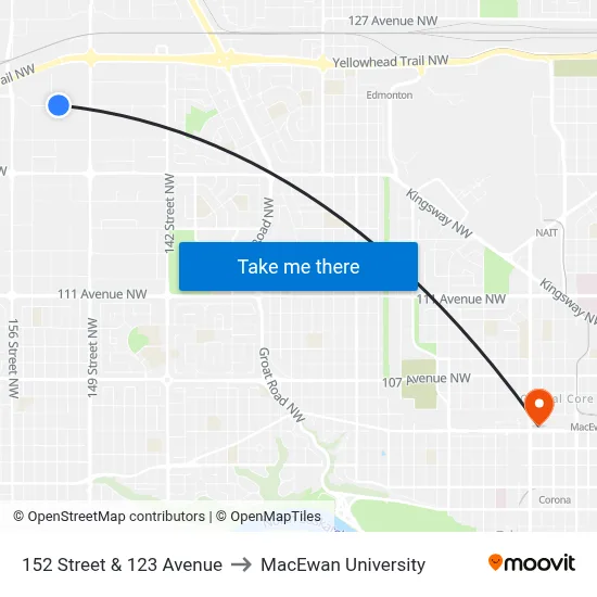 152 Street & 123 Avenue to MacEwan University map