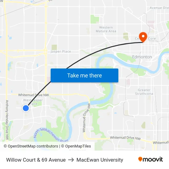 Willow Court & 69 Avenue to MacEwan University map