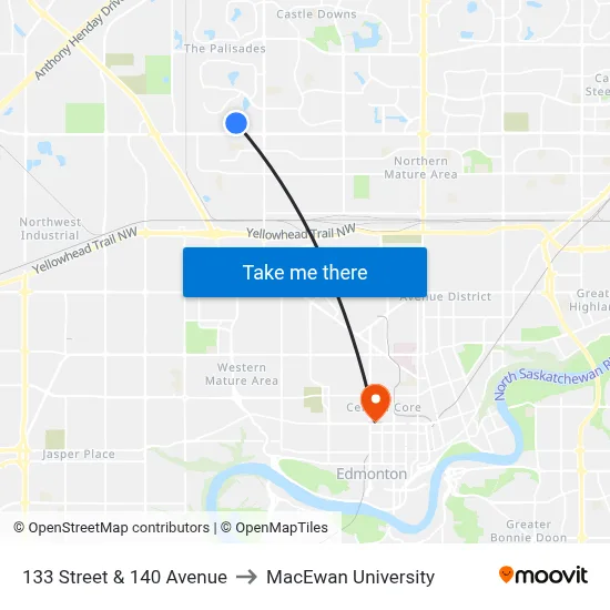 133 Street & 140 Avenue to MacEwan University map