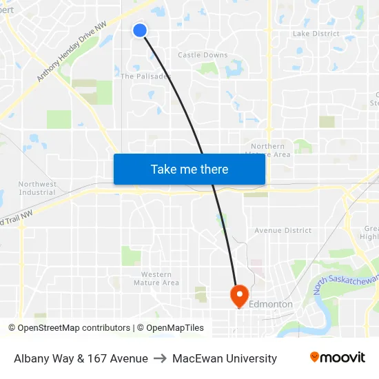 Albany Way & 167 Avenue to MacEwan University map