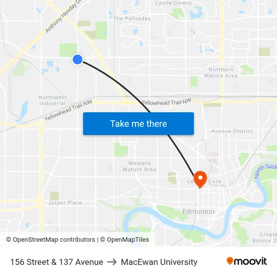 156 Street & 137 Avenue to MacEwan University map