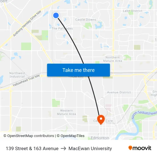 139 Street & 163 Avenue to MacEwan University map