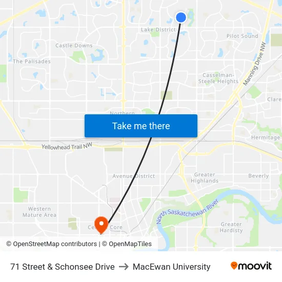 71 Street & Schonsee Drive to MacEwan University map