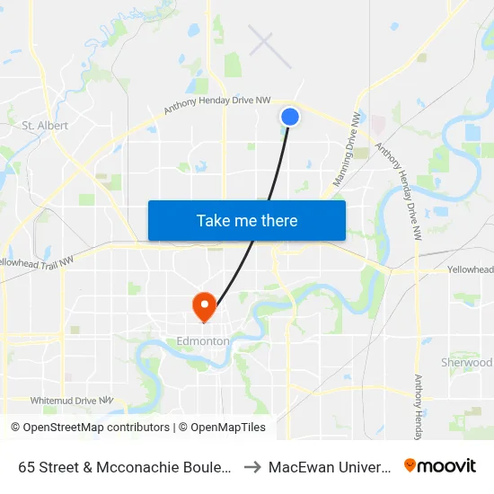 65 Street & Mcconachie Boulevard to MacEwan University map
