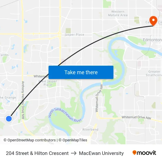 204 Street & Hilton Crescent to MacEwan University map