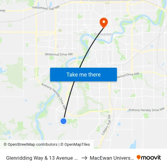 Glenridding Way & 13 Avenue SW to MacEwan University map