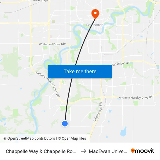 Chappelle Way & Chappelle Road SW to MacEwan University map