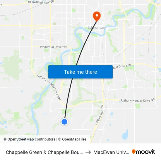 Chappelle Green & Chappelle Boulevard SW to MacEwan University map