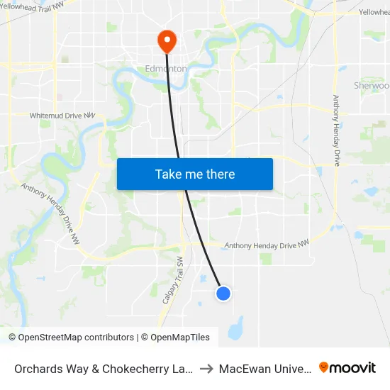 Orchards Way & Chokecherry Lane SW to MacEwan University map