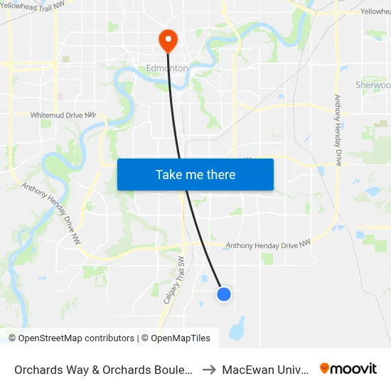 Orchards Way & Orchards Boulevard SW to MacEwan University map