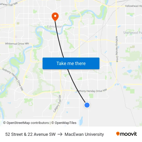 52 Street & 22 Avenue SW to MacEwan University map