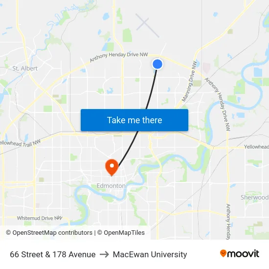 66 Street & 178 Avenue to MacEwan University map