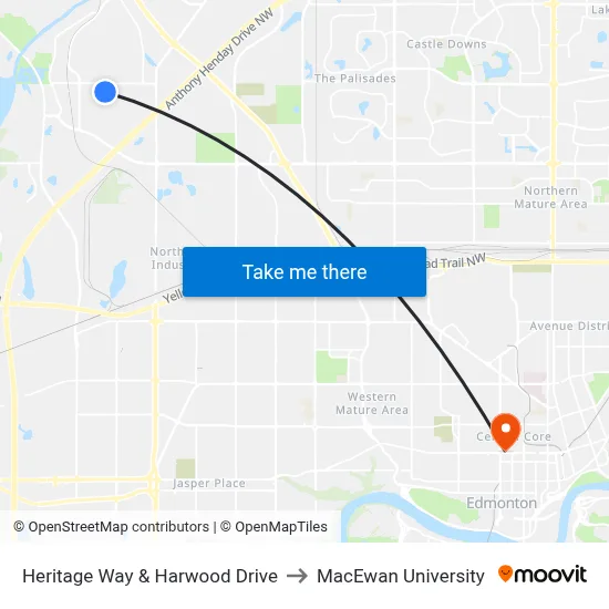 Heritage Way & Harwood Drive to MacEwan University map