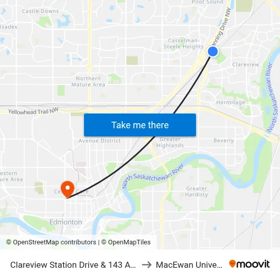 Clareview Station Drive & 143 Avenue to MacEwan University map