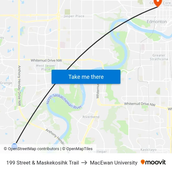 199 Street & Maskekosihk Trail to MacEwan University map