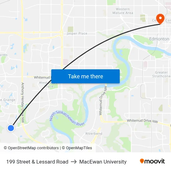 199 Street & Lessard Road to MacEwan University map