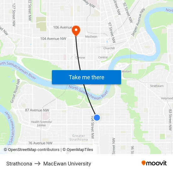 Strathcona to MacEwan University map