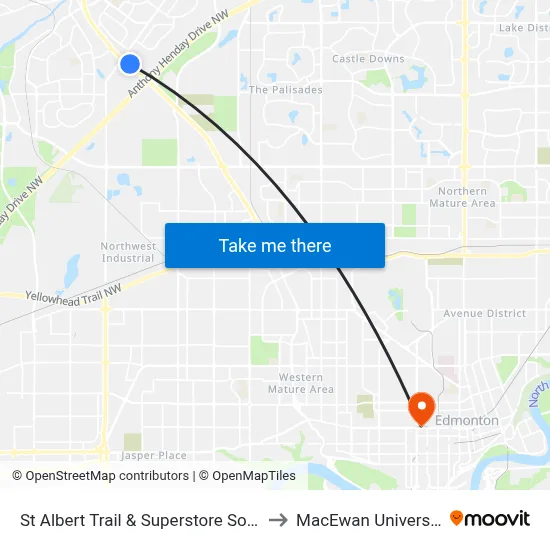 St Albert Trail & Superstore South to MacEwan University map