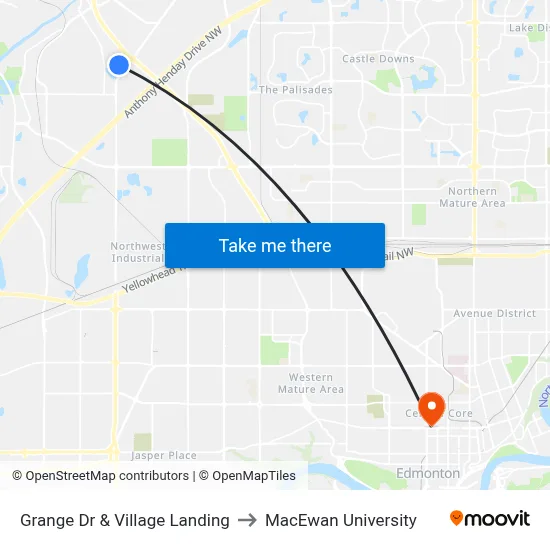 Grange Dr & Village Landing to MacEwan University map