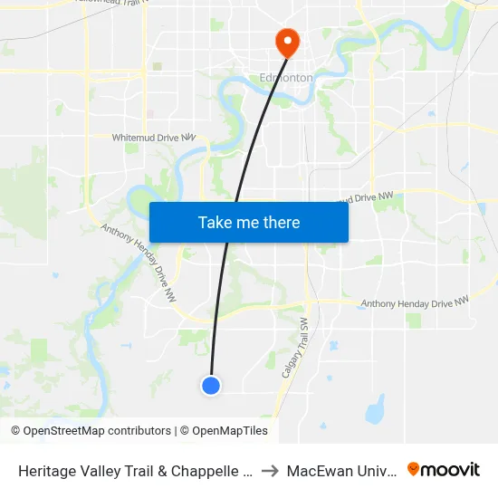 Heritage Valley Trail & Chappelle Road SW to MacEwan University map