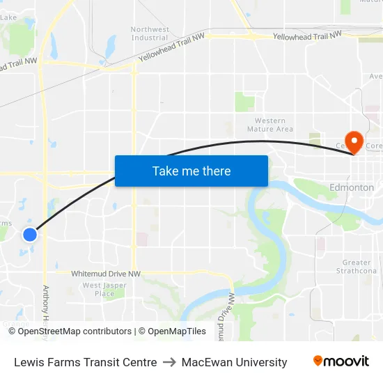 Lewis Farms Transit Centre to MacEwan University map