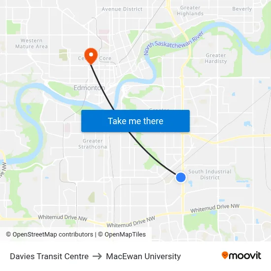 Davies Transit Centre to MacEwan University map