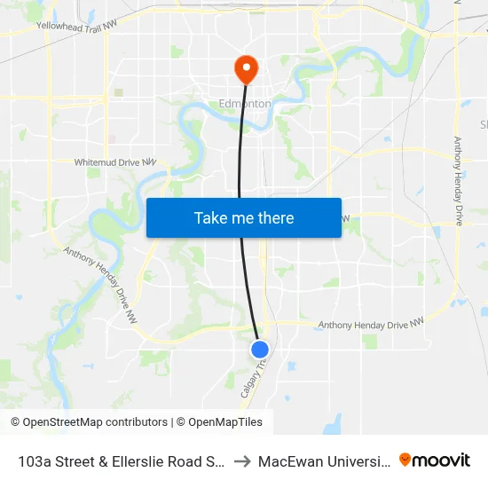 103a Street & Ellerslie Road SW to MacEwan University map