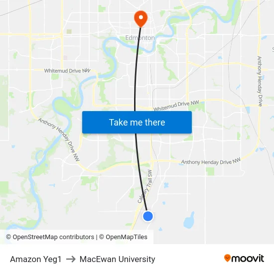 Amazon Yeg1 to MacEwan University map