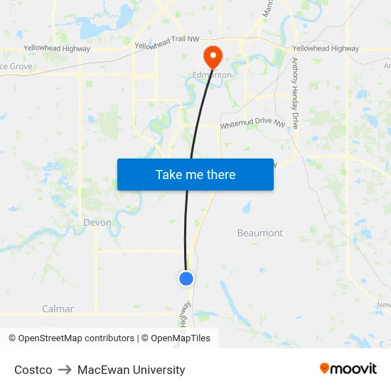 Costco to MacEwan University map