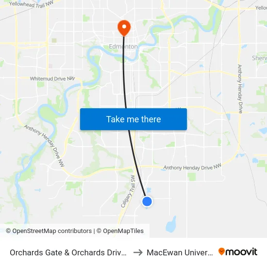 Orchards Gate & Orchards Drive SW to MacEwan University map