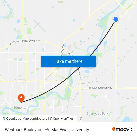 Westpark Boulevard to MacEwan University map
